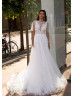 Illusion Neck Ivory Lace Tulle Wedding Dress